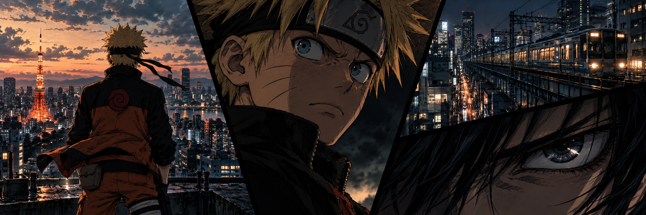 Naruto and Sasuke in a cinematic Tokyo collage